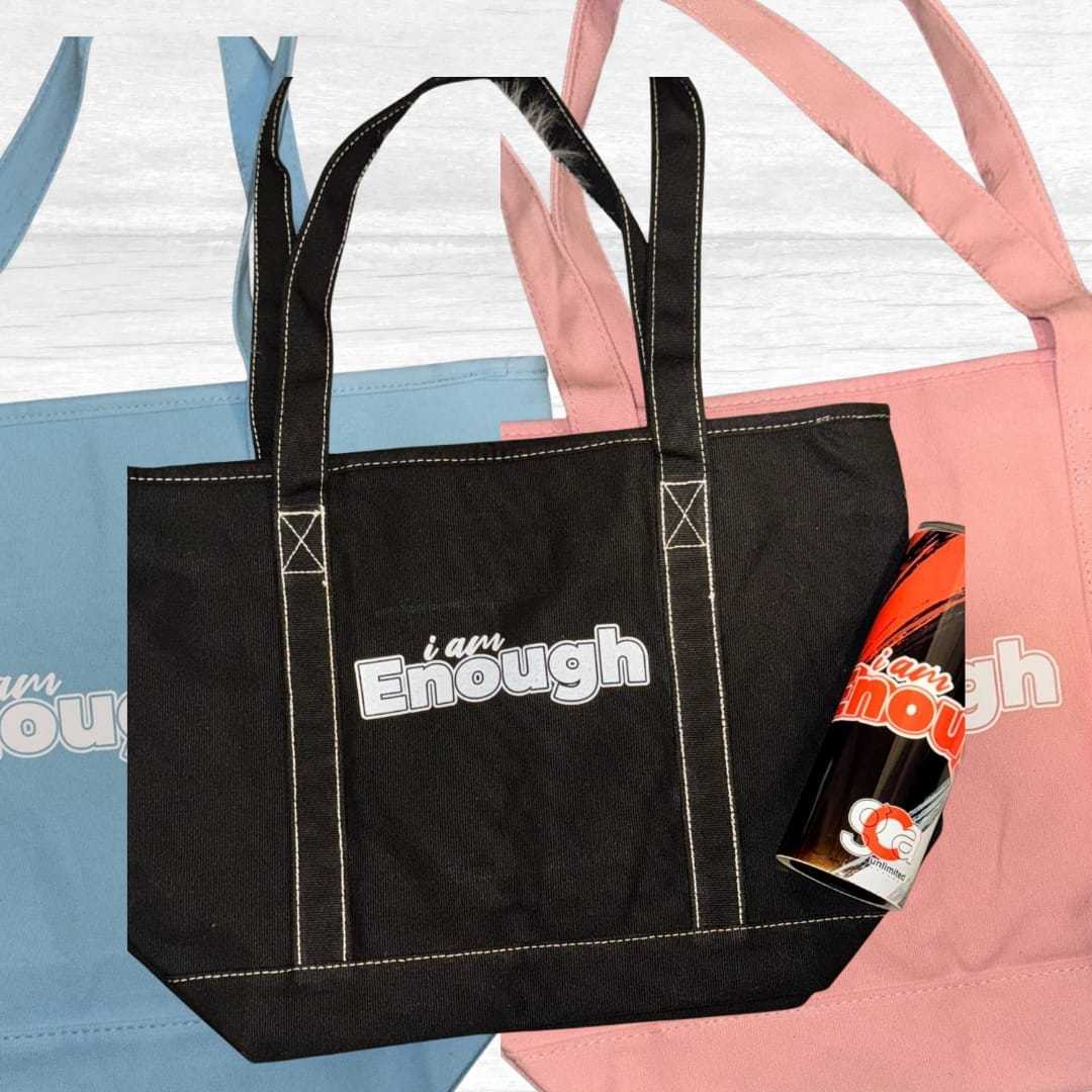 GCA Unlimited Accessories stylish tote bag with 'I am Enough' text and colorful options for functional use.
