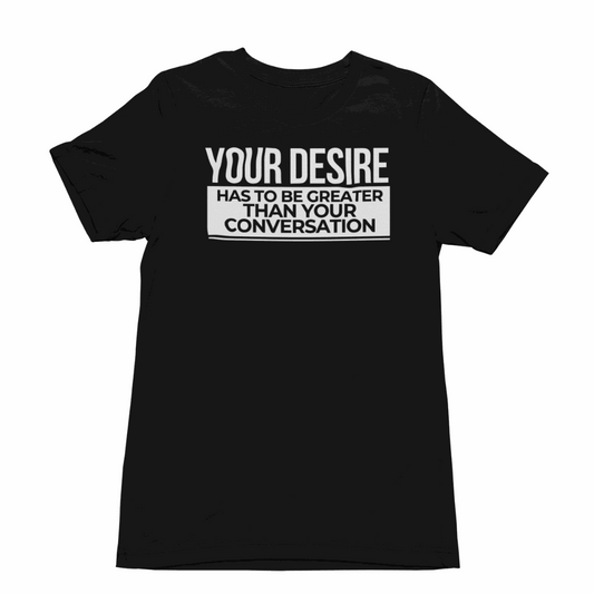 Plain T-shirt showcasing timeless simplicity and premium comfort with versatile styling options, embodying the motto Your Desire has to be Greater