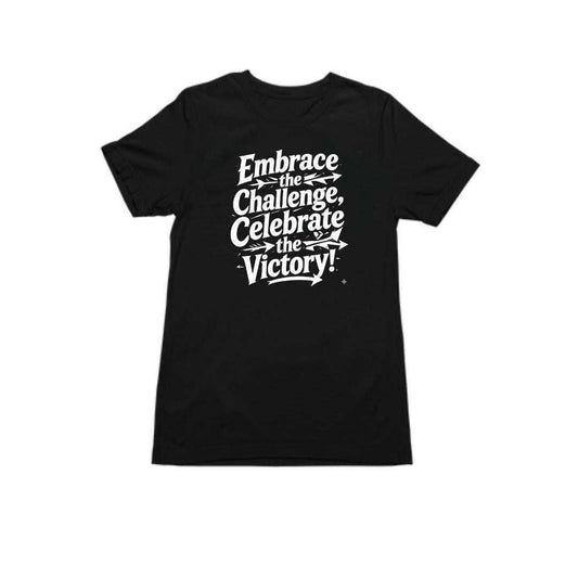 Embrace the Challenge motivational t-shirt with bold text for daily inspiration and empowerment