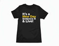 Black It's a New Day Embrace it & Live T-shirt with bold white and yellow text design, breathable and moisture-wicking fabric for activewear.