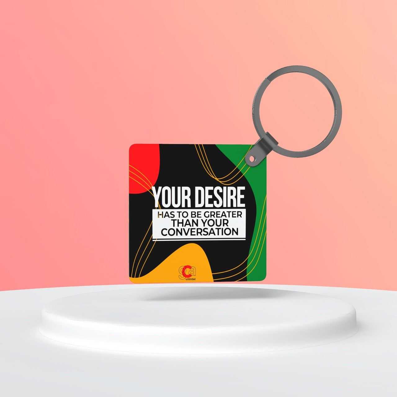 Durable GCA Unlimited inspirational keychains with bold motivational designs for everyday use and gifting