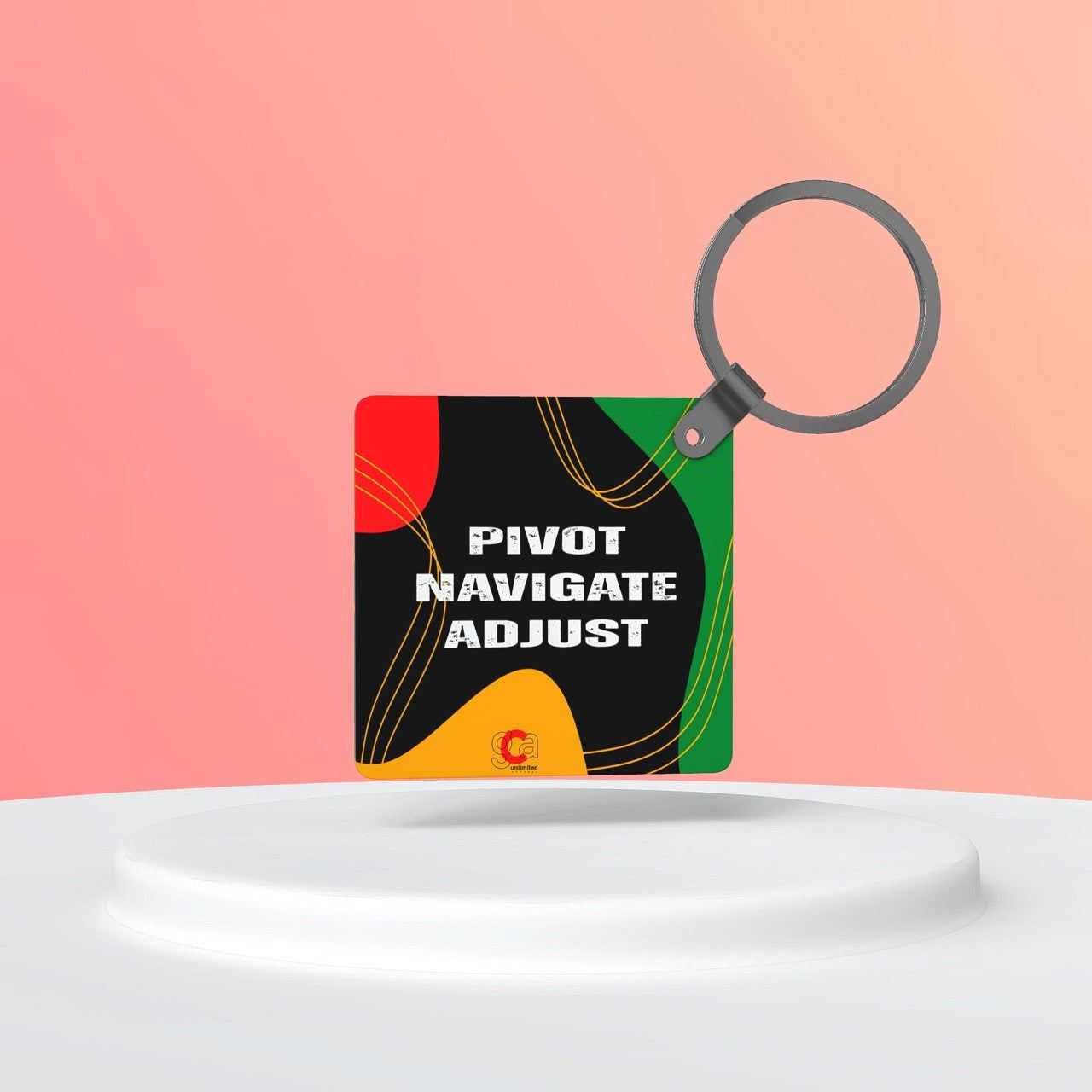 Inspirational GCA Unlimited acrylic keychains with vibrant motivational designs and durable construction