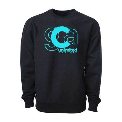 Comfortable GCA Unlimited black sweatshirt with blue logo, soft and stylish design